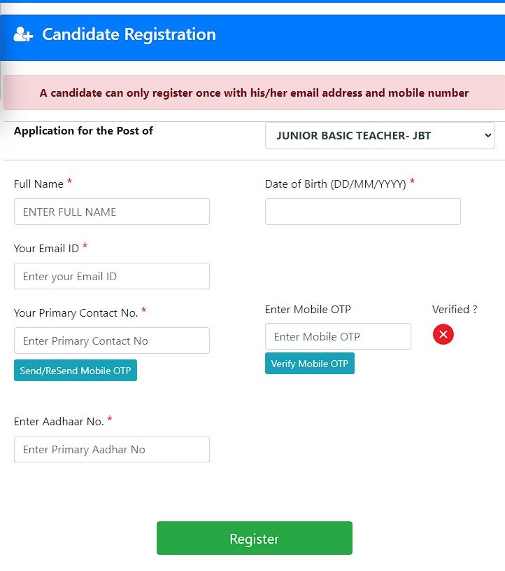 Chandigarh JBT Teacher Online Form 2023