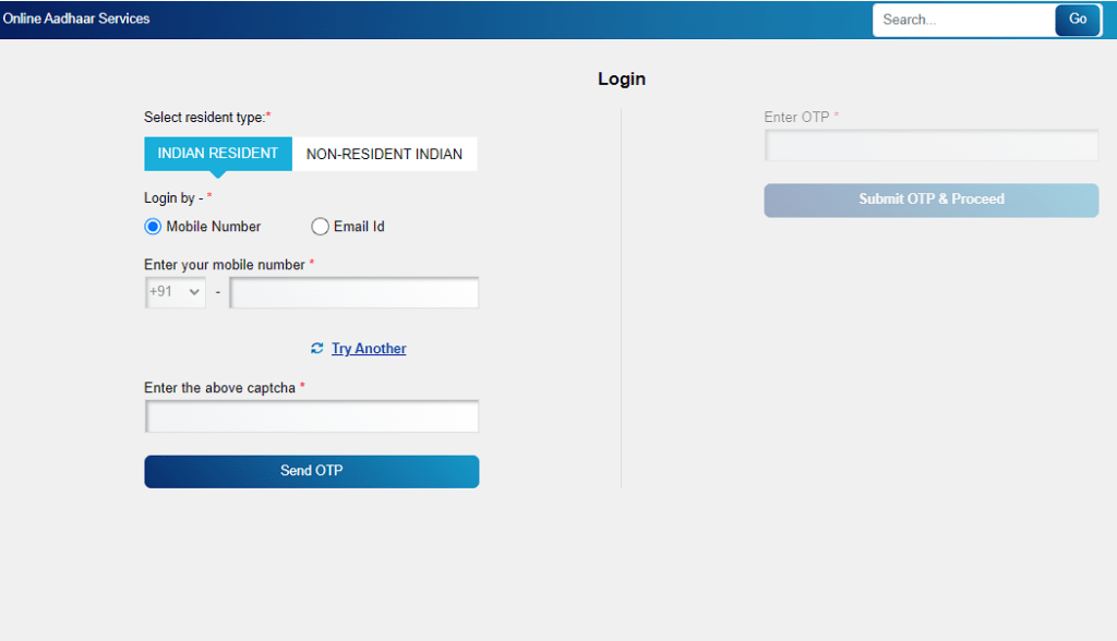 go to ask uidai website page and login with mobile